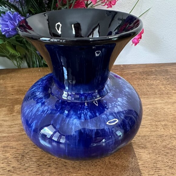 Blue Mountain Pottery Flared Rim Vase Cobalt Drip Glaze Canadian Studio Art MCM - Picture 4 of 6